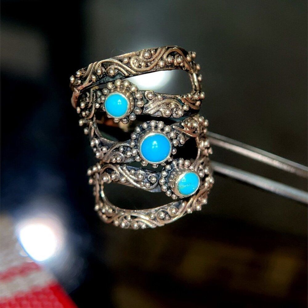 Silver 925 3-Turquoise Wrap Cool Ring - Picture 5 of 13